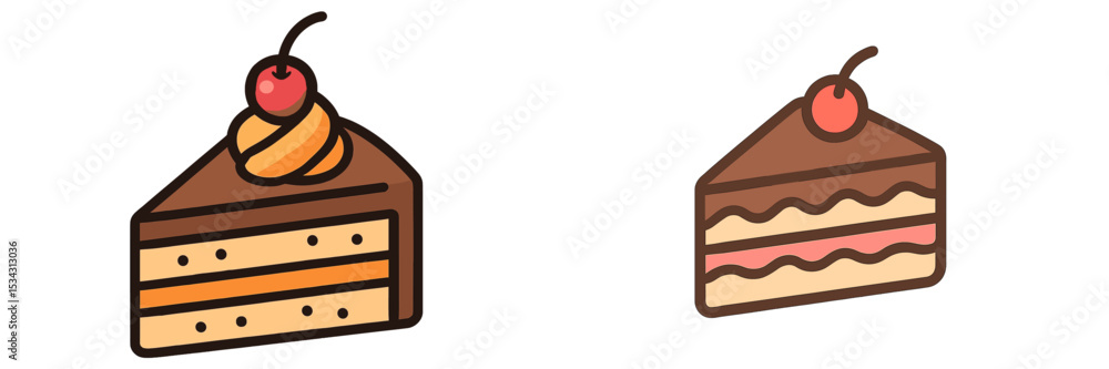 Aufkleber delicious vector flat illustrations of two layered cakes with cherries on top in a simple design