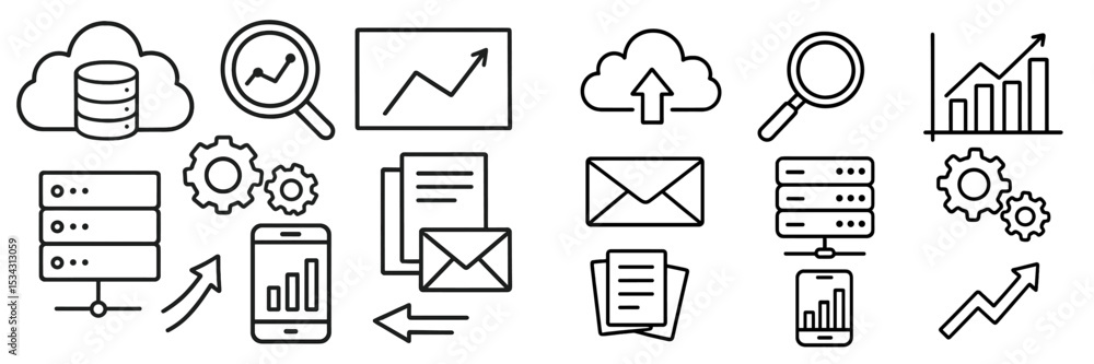 Aufkleber Modern vector flat illustration showcasing digital data analysis and cloud computing concepts for professional environments