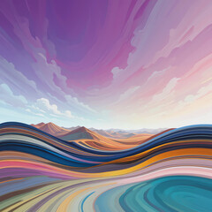 Colorful abstract landscape with flowing lines and vibrant sky