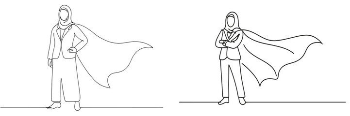 Empowered woman in business attire with cape represents strength and confidence in a minimalist vector illustration