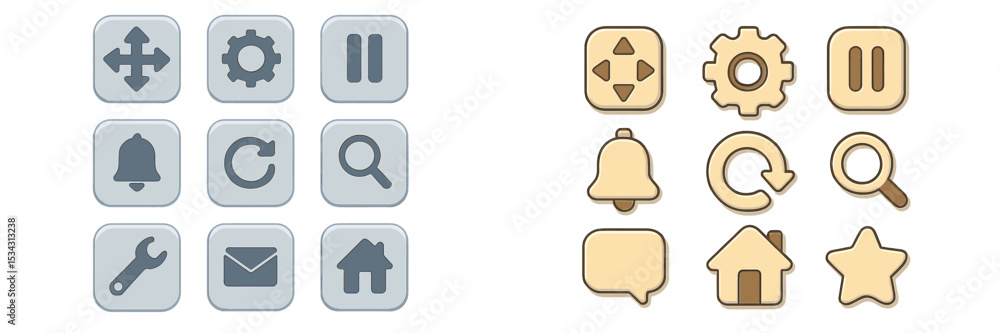 Aufkleber Various user interface icons displayed in a grid layout showcasing different functions and tools in a software application