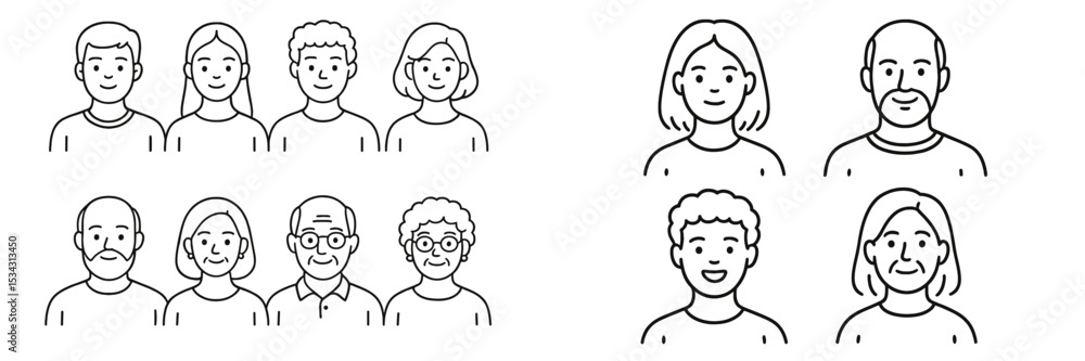 Poster group of diverse cartoon characters showcasing different ages and characteristics in a simple, playf