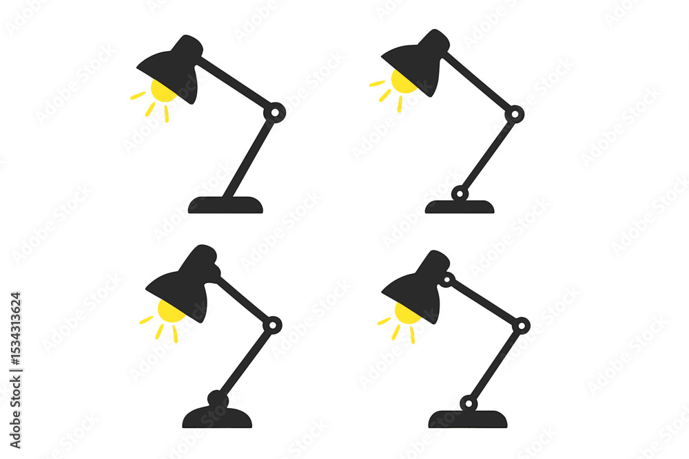 Aufkleber Four unique vector illustrations of desk lamps in different positions showcasing modern design elements and functionality