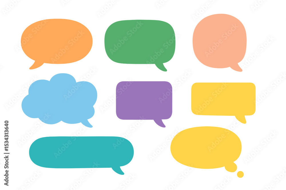 Poster colorful speech bubbles in various shapes and colors for communication and dialogue illustrations