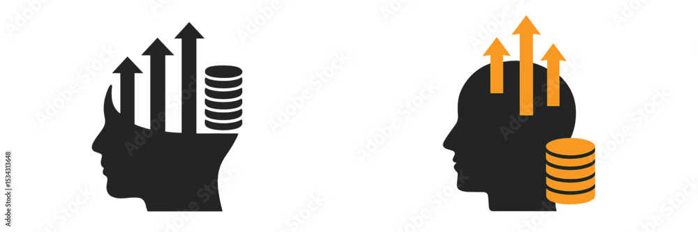 Poster vector flat illustration depicting growth and investment concepts with heads and rising metrics