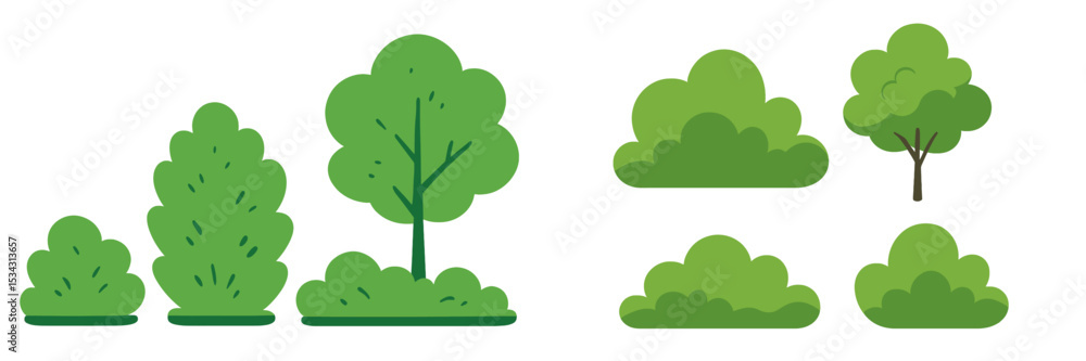 Poster Vector flat illustration of various trees and bushes in a natural setting suitable for design projects