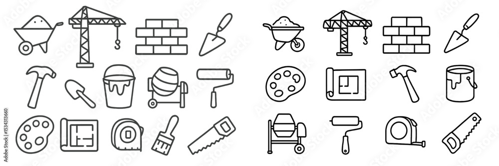 Aufkleber construction tools and equipment in a flat vector illustration showing various items for building an