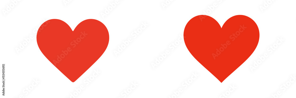 Poster Two simple red hearts representing love and affection in a minimalistic design for creative projects