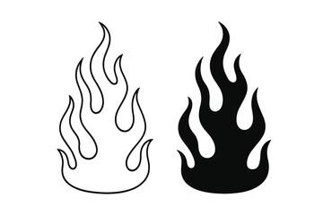 Flame vector illustration featuring two variations of fire icons in black and white styles