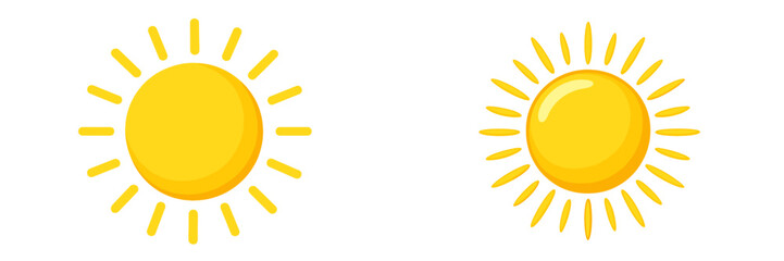 Bright and cheerful sun vector illustration depicting two styles of the sun with rays, perfect for summer themes or sunny days