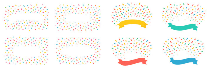 Obraz premium Colorful confetti bursts surround empty banners for celebrations or events with joyful vibes