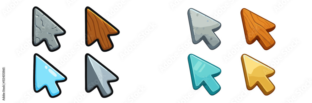 Poster vector flat illustration of various stylish cursor icons in different colors and textures designed f