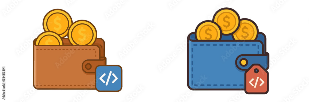 Poster Vector flat illustration of wallets filled with coins representing finance and saving concepts in modern graphic design
