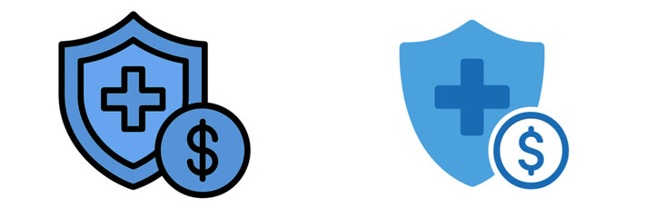 Obraz premium Vector flat illustration depicting health insurance concepts with a shield and monetary symbols against a white background