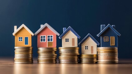 Miniature houses on stacks of coins (6)