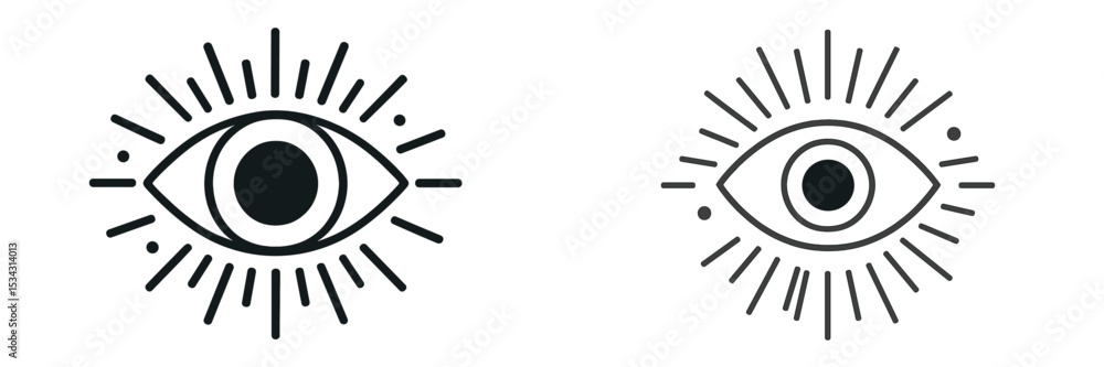 Poster eye illustrations with sunburst effects showcasing creativity and design elements in a vector flat s