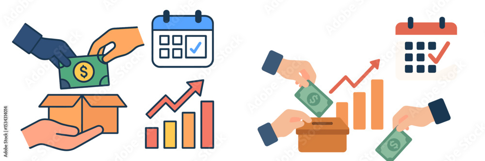 Poster vector flat illustration depicting financial growth and planning through investment and saving strat
