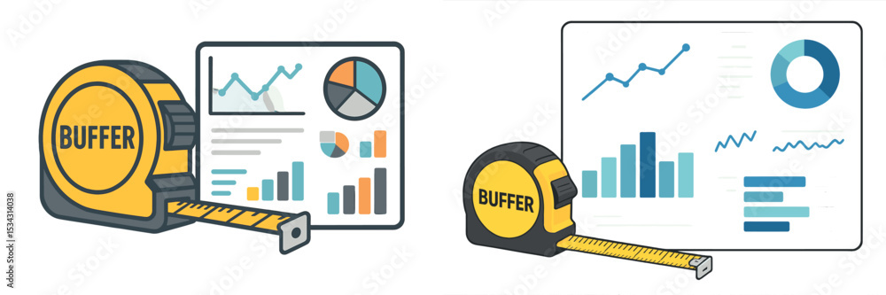 Poster measuring business growth with visual analytics and tools in a vector flat illustration