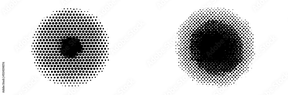Poster Vector flat illustration of circular patterns in varying density and size representing abstract design elements and visual texture