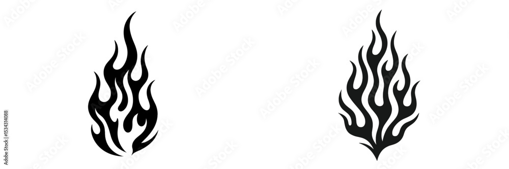 Aufkleber flame vector illustration featuring two distinct fire designs with varying shapes and styles for cre