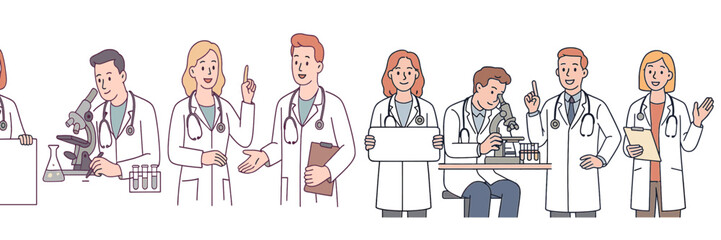 Medical professionals engaged in various laboratory activities with equipment and teamwork in a modern scientific setting