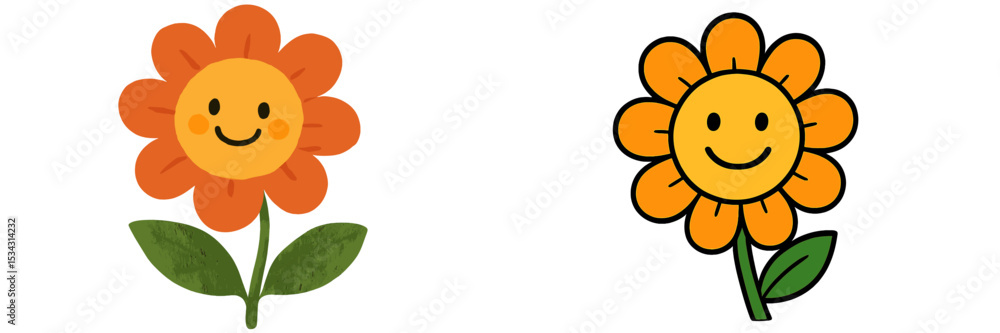 Poster playful flat vector illustration of cheerful flowers with smiling faces and vibrant colors in a brig