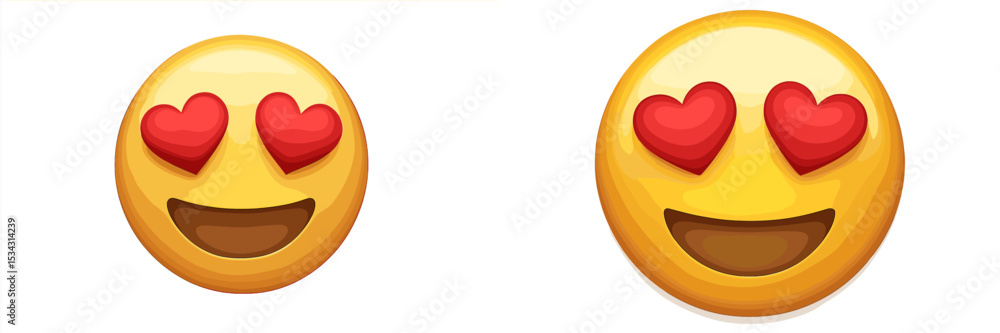 Poster Two cheerful emojis displaying affection and joy with heart-shaped eyes in a playful vector flat illustration style