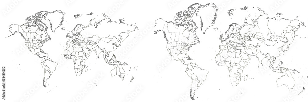 Aufkleber flat vector illustration of a detailed world map showing countries and regions in a minimalist style
