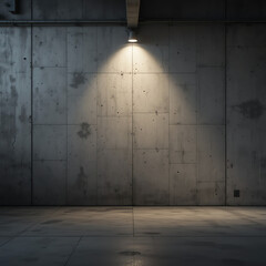 Concrete wall illuminated by a single spotlight in an empty space