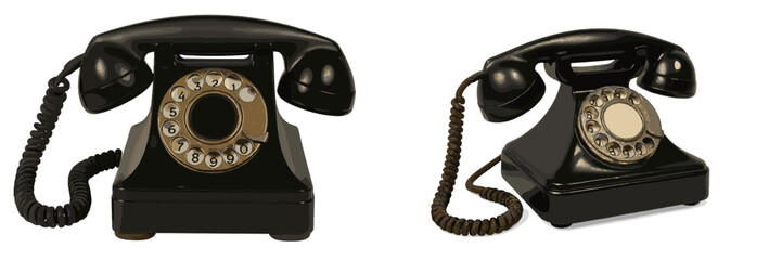 Vintage rotary telephones displayed side by side showcasing design differences in classic communication devices