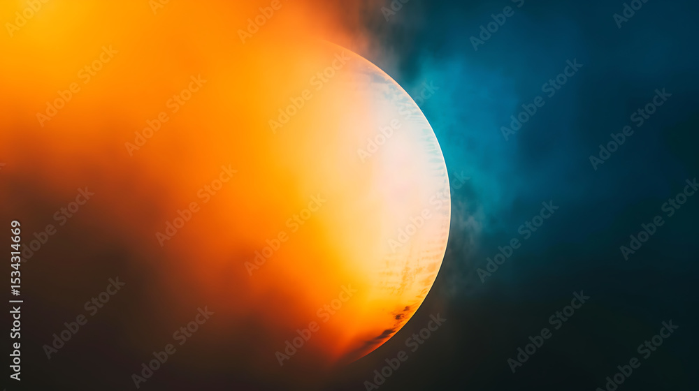 Aufkleber an abstract rendering of an orange planet with a glowing atmosphere against a dark blue space backgr