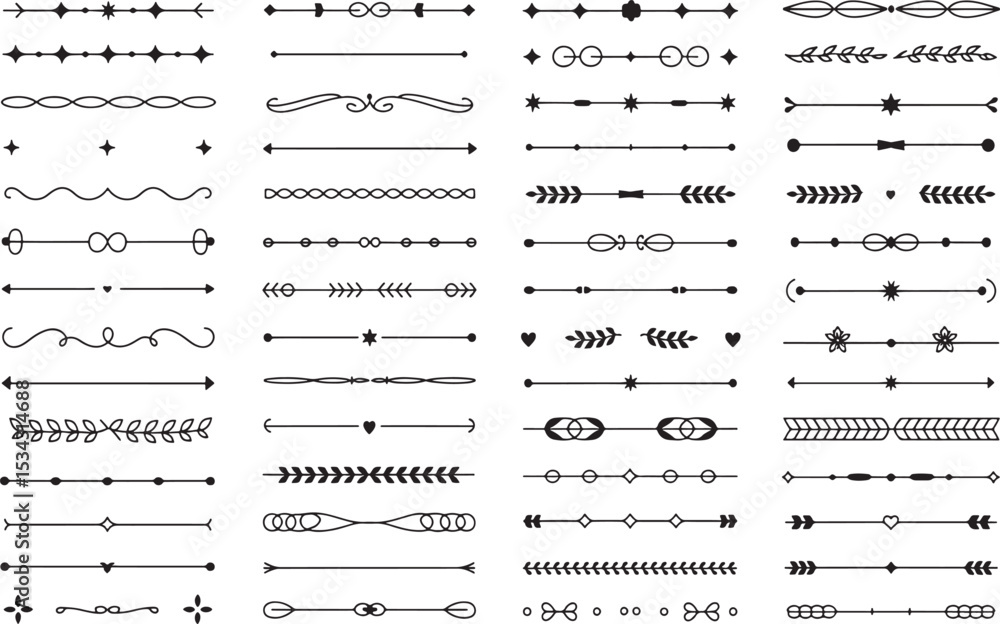 Poster ornamental design elements: a collection of various ornamental design elements, including lines and 