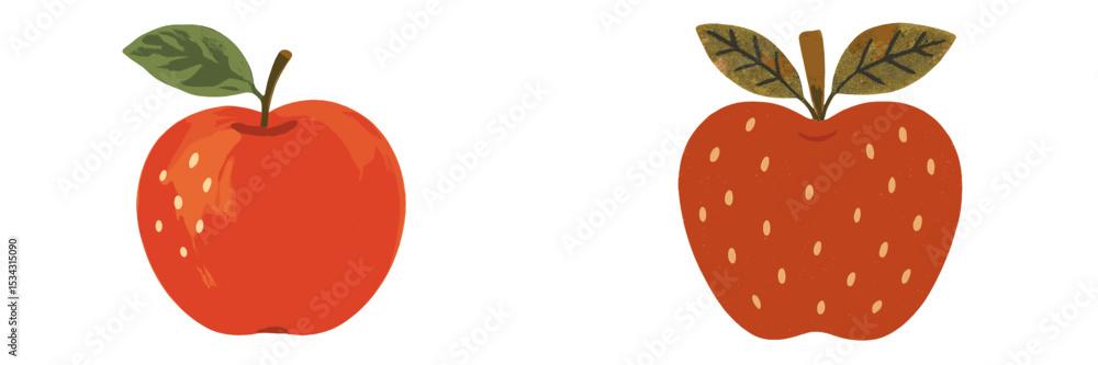 Poster colorful vector flat illustration of two distinct apples showcasing different styles and designs