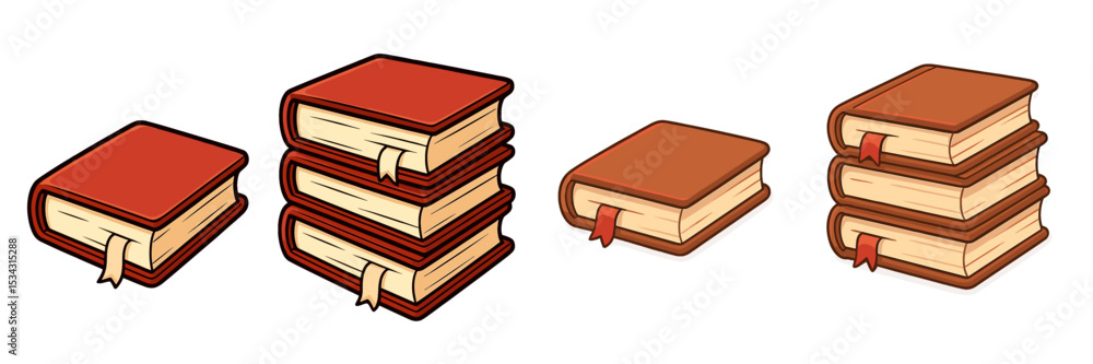 Poster Books stacked on a shelf with bookmarks in a flat vector illustration showing a cozy reading atmosphere
