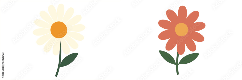 Poster bright and cheerful vector flat illustration of two flowers in a simple design with vibrant colors