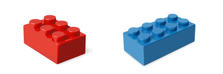 Colorful vector flat illustration of red and blue building blocks on a white background
