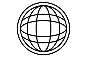 Black and White Globe Icon Outline with Parallel Lines Inside a Circle