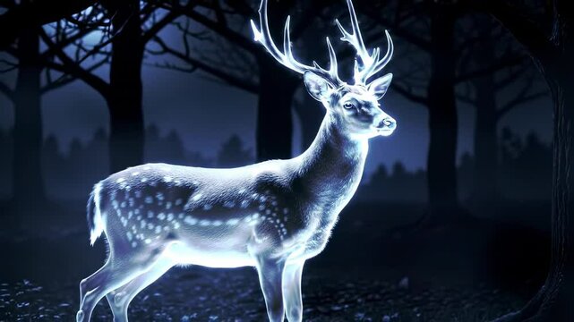 Glowing deer in dark forest