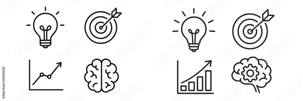 Aufkleber creative concept development using lightbulbs and targets for achieving goals and innovation strateg