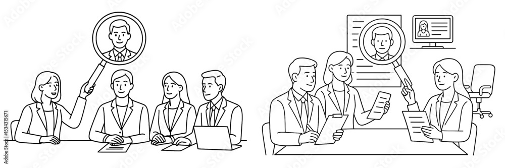 Aufkleber team members engage in a discussion about candidate profiles during a recruitment meeting in the off