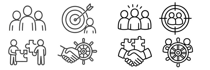 Vector flat illustration depicting teamwork and collaboration in achieving goals through various activities and interactions among individuals