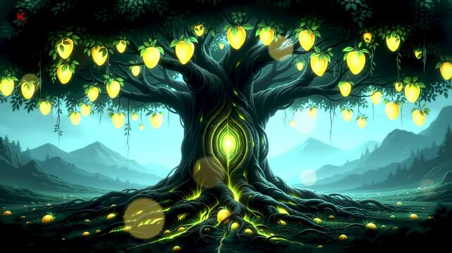 Glowing fruit tree fantasy illustration