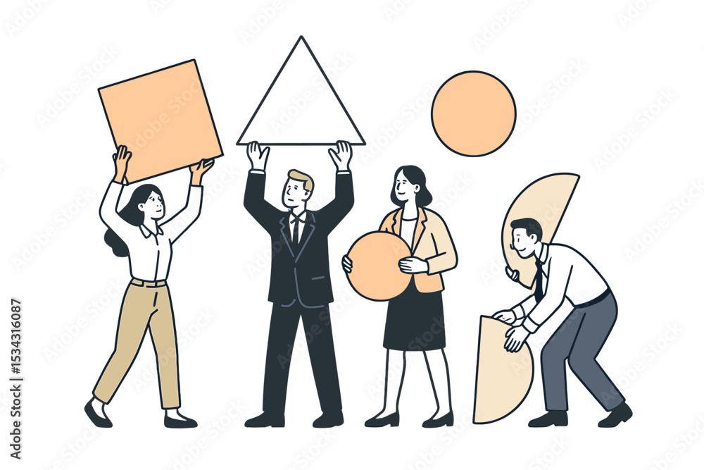 Poster creative teamwork with geometric shapes in a modern workspace setting during daytime