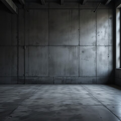 Empty industrial interior with concrete walls and polished floor