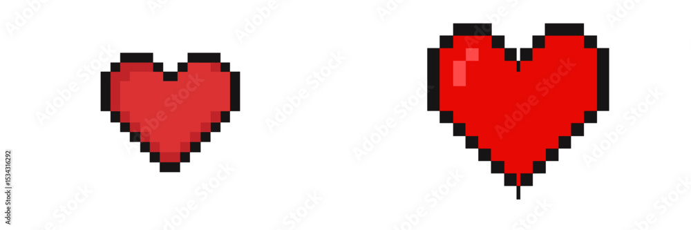 Poster Digital hearts in pixel and vector style illustrating the evolution of graphic design and art forms