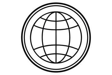 Black and White Globe Grid Surrounded by Double Rings Illustration Graphic Design