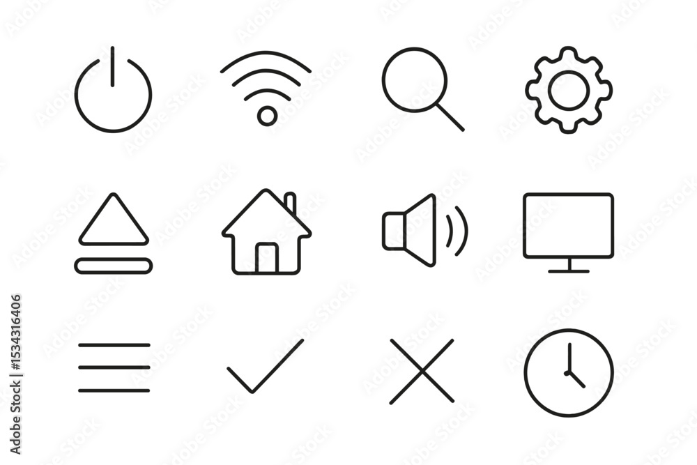 Poster Icons representing various digital functions and controls designed for user interface applications