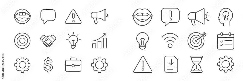 Poster various communication and business-related icons displayed in a clean, minimalist style for digital 