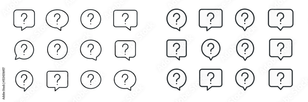 Aufkleber Various speech bubbles with question marks arranged in a grid format for creative design or communication concepts