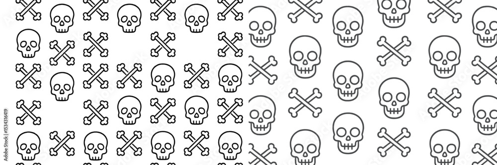 Poster pattern featuring skulls and crossbones in a playful, graphic design on a light background